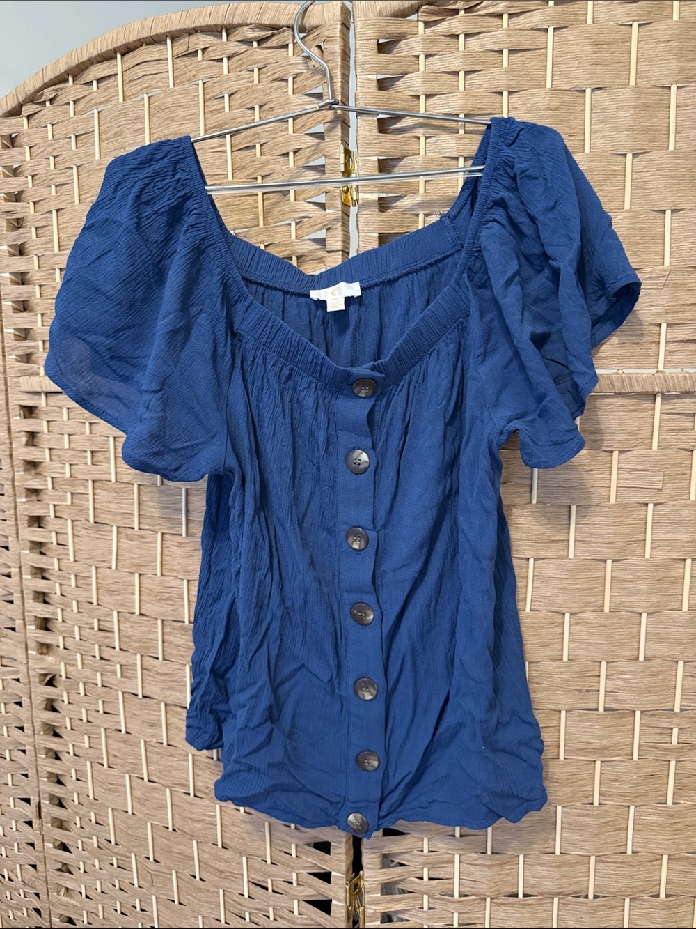 Size S Charming Charlie Royal Blue Button Off Shoulder Top